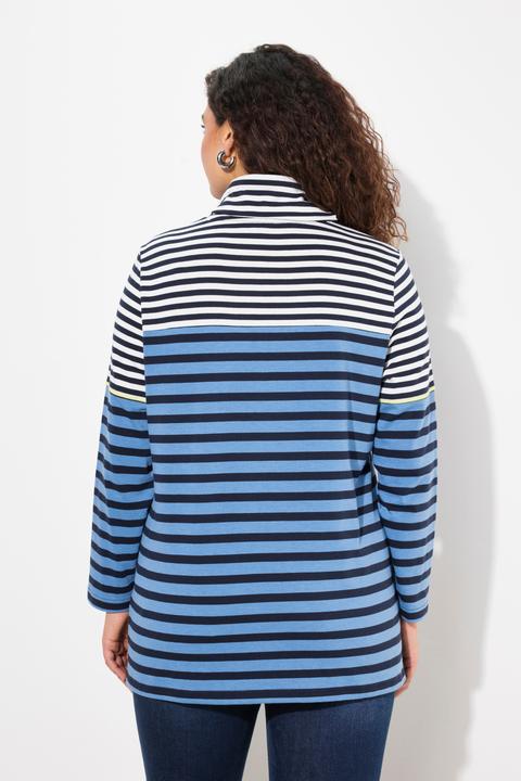 Produktbild Ulla Popken Shirt, Ringelmix, Stehkragen, Langarm, hinten länger (42, 44)