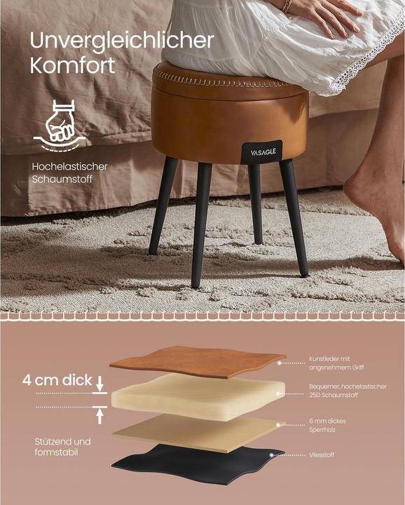 Produktbild Vasagle Hocker mit Stauraum LOM005K01 braun Kunstleder