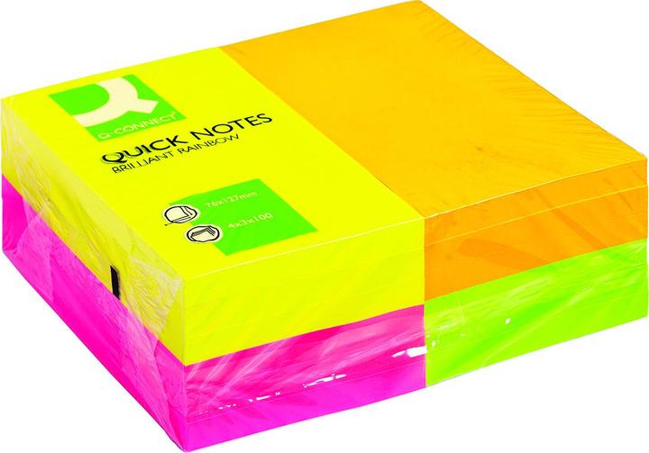 Q-Connect Papillons adhésifs Quick Notes 4 couleurs fluo assorties (127 x 76 mm)