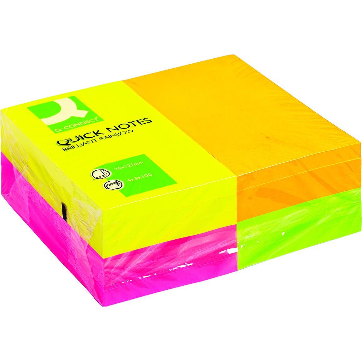 Thumbnail - Q-Connect, Haftnotiz, Haftnotizen Quick Notes 4 Neonfarben sortiert (76 x 127 mm)