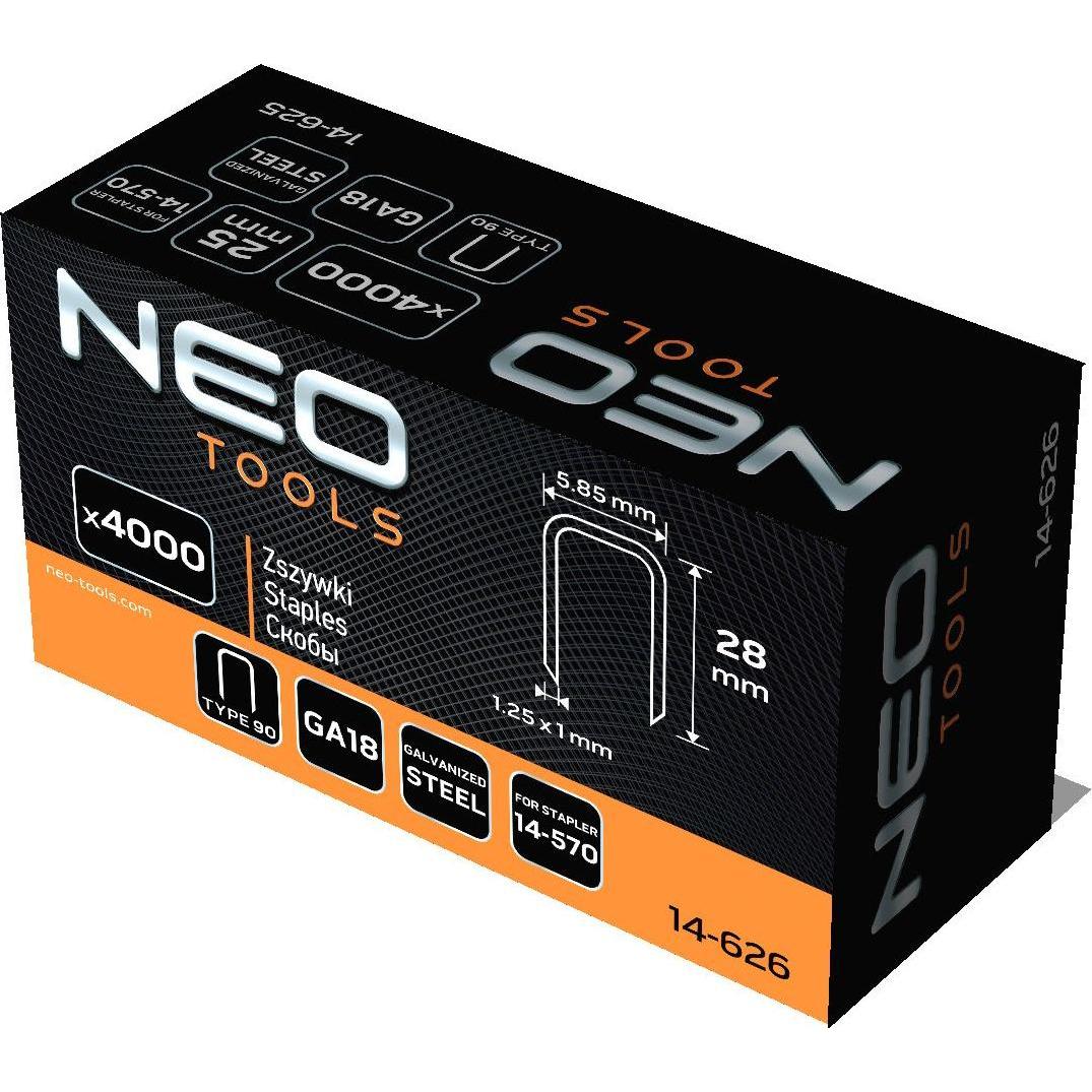 Neo, Büroklammer, Verzinkte Heftklammern für pneumatischen Tacker (14-570), GA18, Typ 90 (4K), Länge 28 mm, 4000 s (1 x)