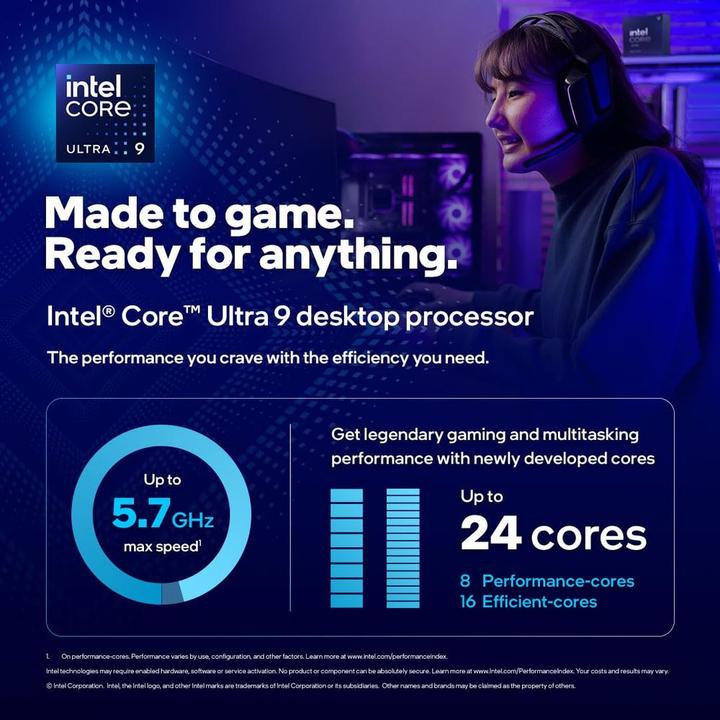 Produktbild Intel Core Ultra 9 285K (LGA 1851, 3.70 GHz, 24 -Core)