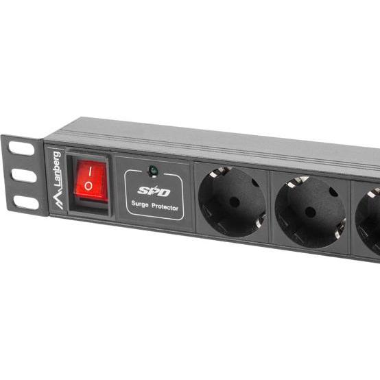 Thumbnail - Lanberg, Steckdosenleiste, PDU-07F-0200-BK Stromverteilereinheit (PDU) 7 AC-Ausgänge 1U (7 x, CEE 7/3, 2 m)