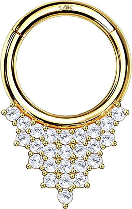 Immagine prodotto Star Piercing Anello a micro segmenti pieghevole con piastre a triangolo in oro 14k e cristalli (senza ottone, Oro 14k)