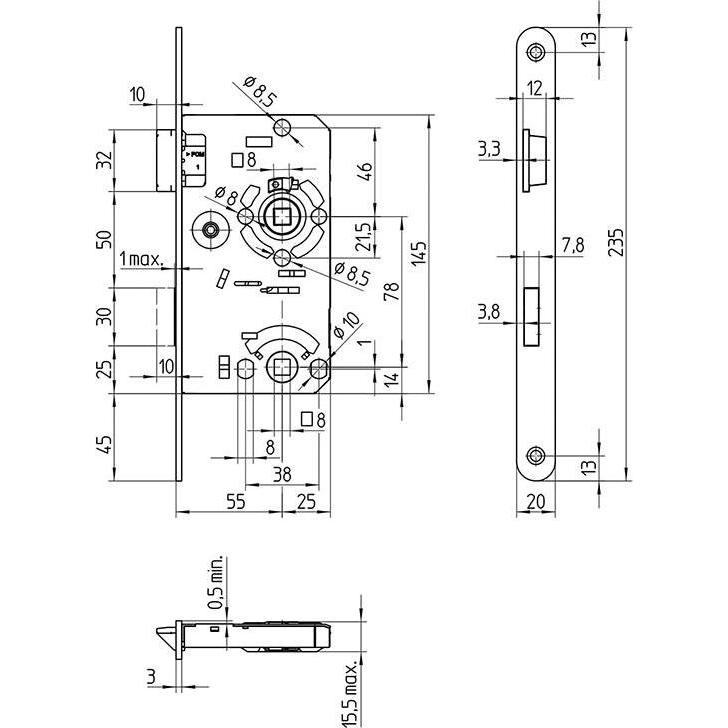 Thumbnail - Magni, Türschloss + Schliesszylinder, E.Schl.Innent. 55/78/WC/ DR/18 rd NiSi/N/KK/FS