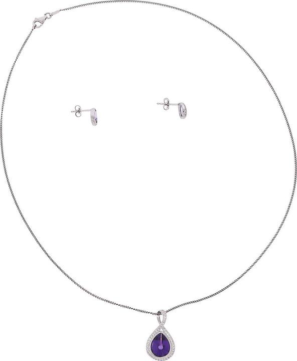 Actual product image Luxxos Set with necklace and stud earrings zirconia purple and white (925 Sterling silver)