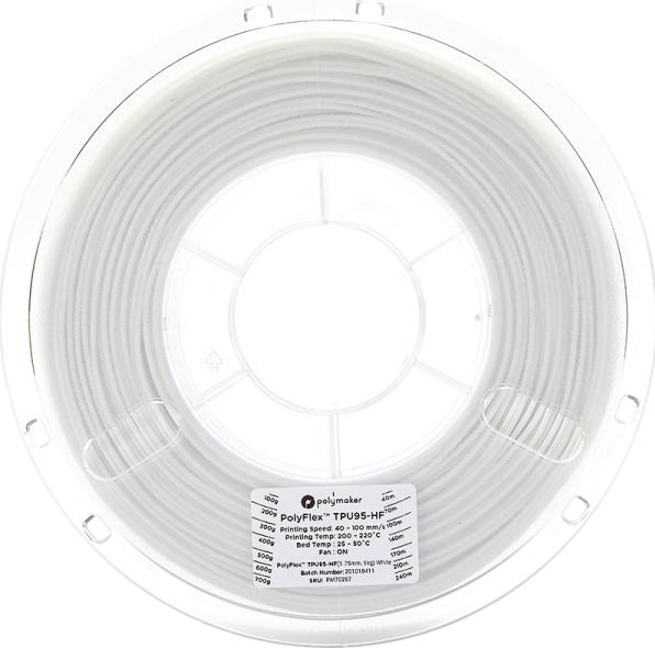 Produktbild Polymaker PolyFlex TPU95-HF - White - 1.75mm (TPU, 1.75 mm, 1000 g)