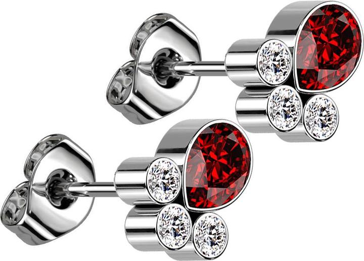 Actual product image Star Piercing Threadless stud earrings silver three crystals silver oval crystal red (without brass, Titanium)