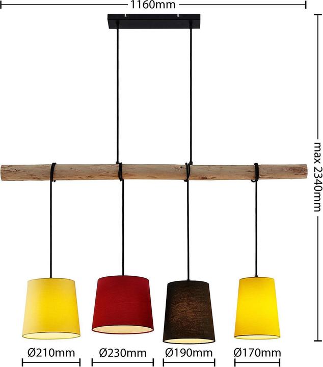 Produktbild Lindby Hinai 4 Pendelleuchte Black/Red/Yellow (E27)