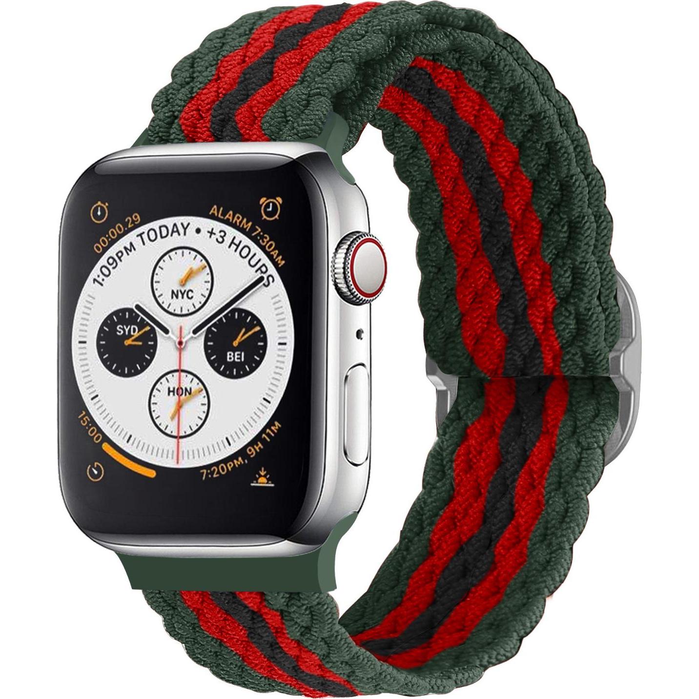 Strap-it Nylonarmband (Nylon, Apple Watch), Uhrenarmband, Schwarz, Rot, Grün