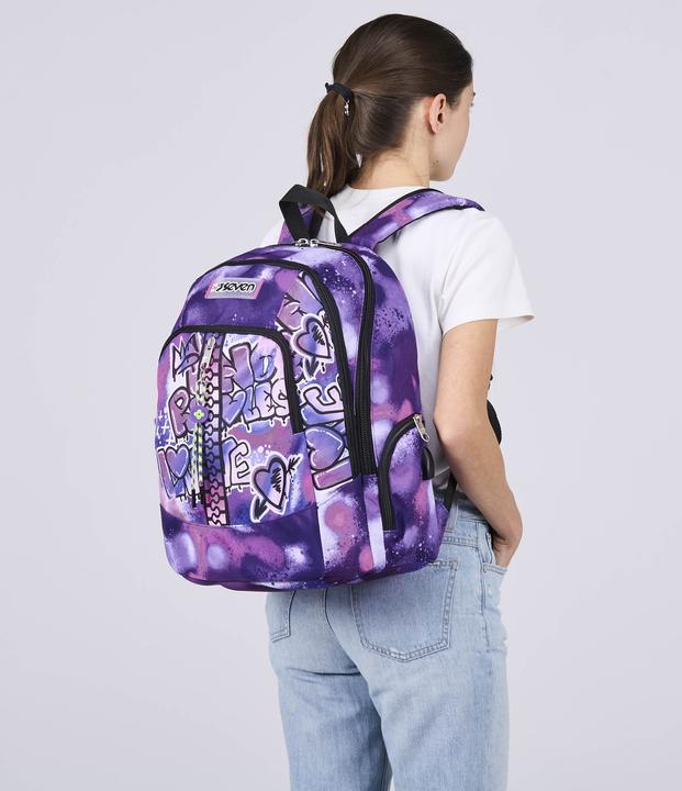 Produktbild Seven Advanced School Backpack, Purple, Bubble Street, Double Compartment Backpack with USB Support (3.20 l)