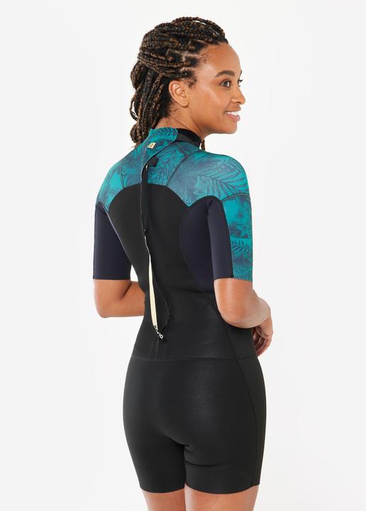 Actual product image Olaian Neopren Shorty Surfen Damen kurzarm Rückenreissverschluss 500 1,5 Mirage schwarz (1.5 mm, 2 mm, XS)