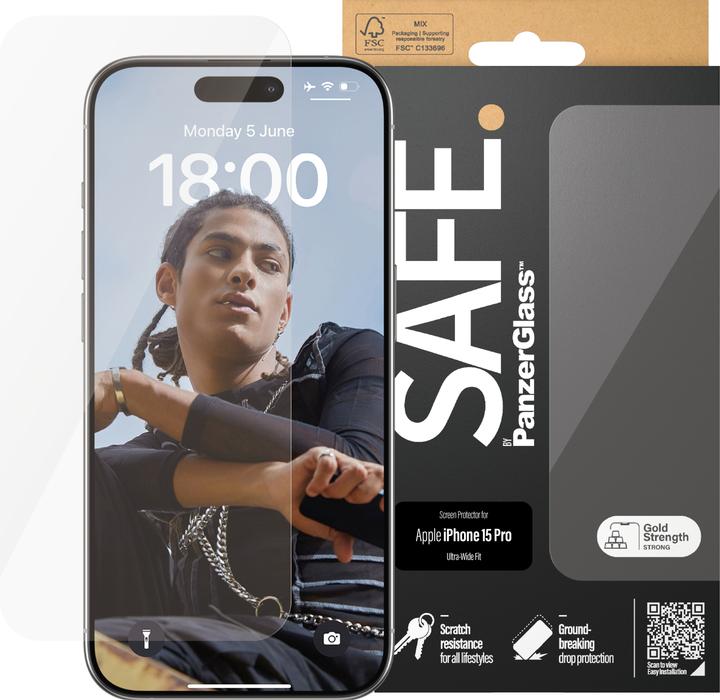 Produktbild PanzerGlass SAFE. Screen Protector Ultra-Wide Fit (1 Stück, Apple iPhone 15 Pro)