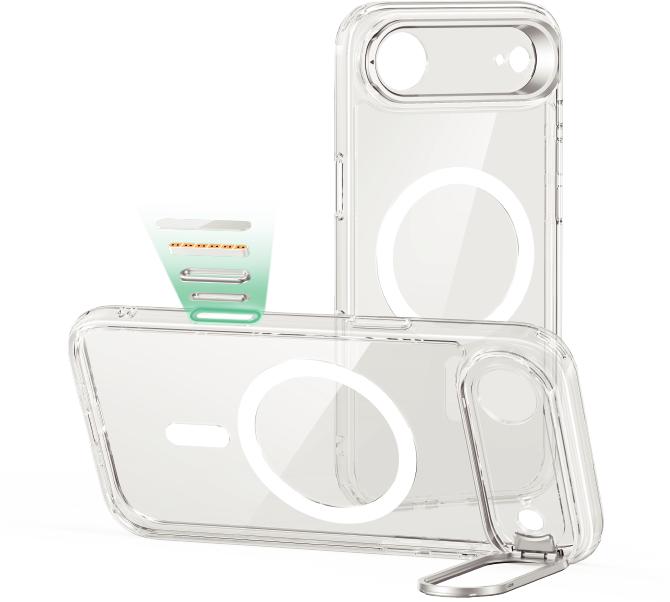 Actual product image ESR Classic Hybrid Magnetic Case (Camera Control, Stash Stand), for iPhone 17 Air, Clear (Apple iPhone 17 Pro)
