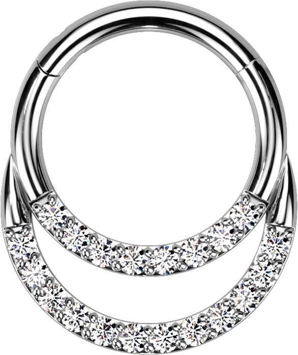 Actual product image Star Piercing Micro segment ring hinged silver double front crystals silver (without brass, Titanium)