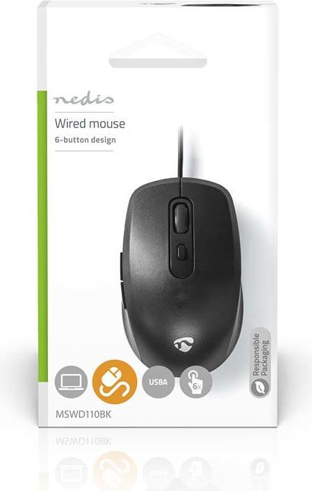 Actual product image Nedis Mouse | Wired | 1200 / 1800 / 2400 / 3600 dpi | Adjustable DPI | Number of buttons: 6 | Rech (Cable)