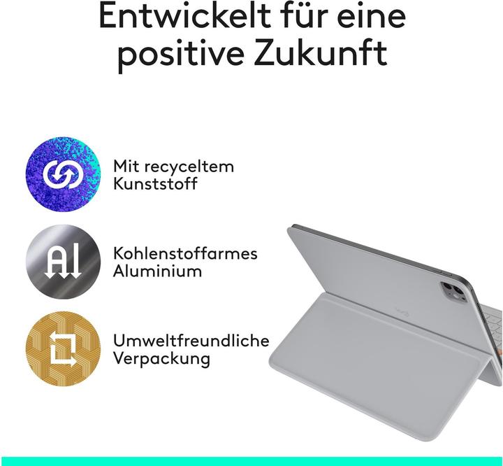 Produktbild Logitech Flip Folio Pale Grey (Schweiz, Apple iPad Air 11 2024, Apple iPad Air 11 2025, Apple iPad Air 2022, Apple iPad Pro 11 2024)