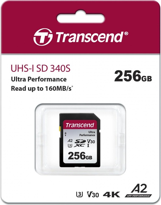 Actual product image Transcend SD Card SDXC SDC340S 160/90 MB/s (256 GB, SDXC, U3, UHS-I)