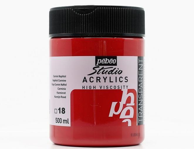 Produktbild Pebeo Studio Acrylics feine Acrylfarben (Karminrot, 500 ml)