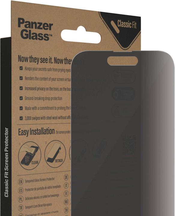 Actual product image PanzerGlass Classic Fit Privacy (1 Piece, Apple iPhone 14 Pro)