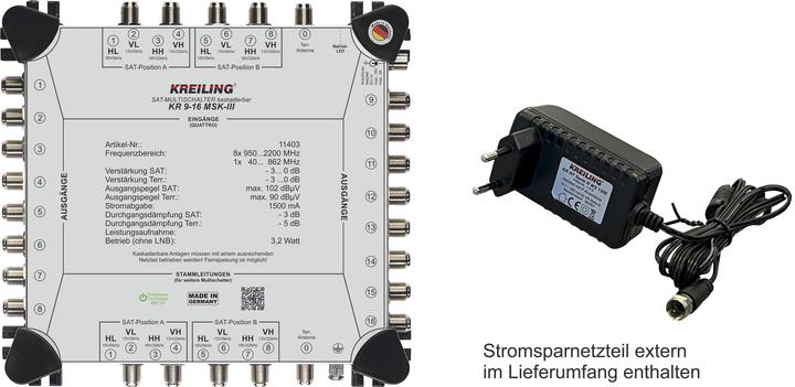 Image du produit Kreiling Commutateur multiple cascadable 8+1 entrées, 16 sorties. KR 9-16 MSK-III (Multi commutateur)