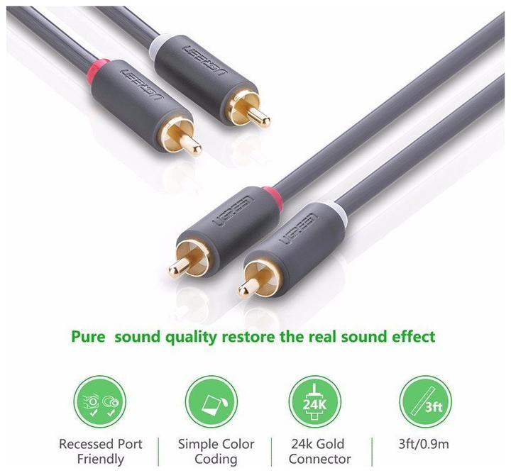 Image du produit Ugreen 2RCA (RCA) to 2RCA (RCA) Cable 3m (black) (3 m)