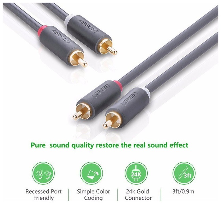 Produktbild Ugreen 2RCA (Cinch) to 2RCA (Cinch) Cable 3m (black) (3 m)