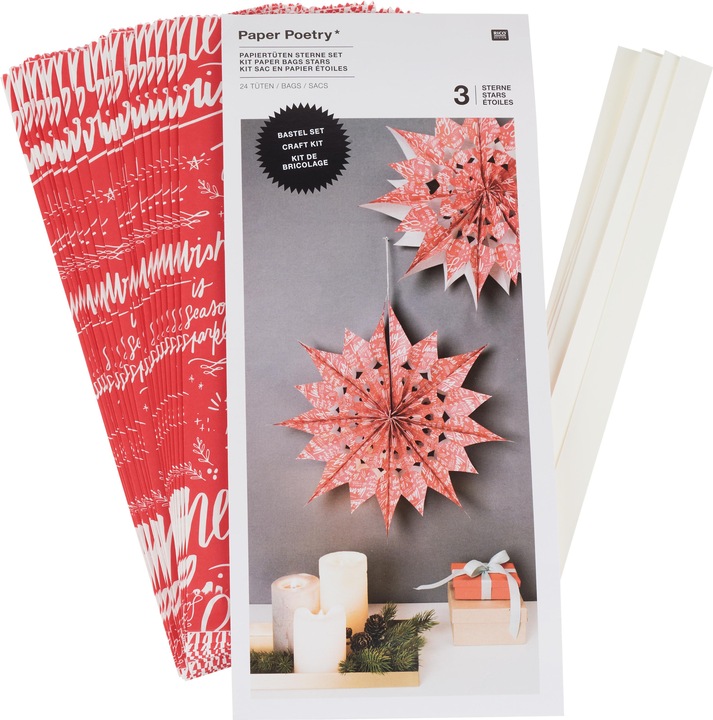 Produktbild Rico Design Papiertüten Sterne-Set "Merry Christmas", gross, Rot
