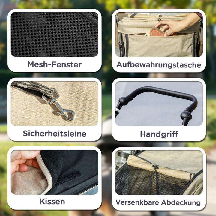 Actual product image PawHut Hundewagen Polyester, Aluminium Khaki (Cat, Dog, Foldable, Washable)