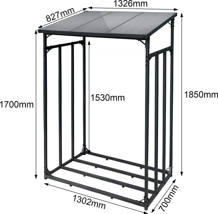 Produktbild Toboli Kaminholzregal Aussen 130x70x185cm mit Schutzhülle Brennholz Wetterschutz
