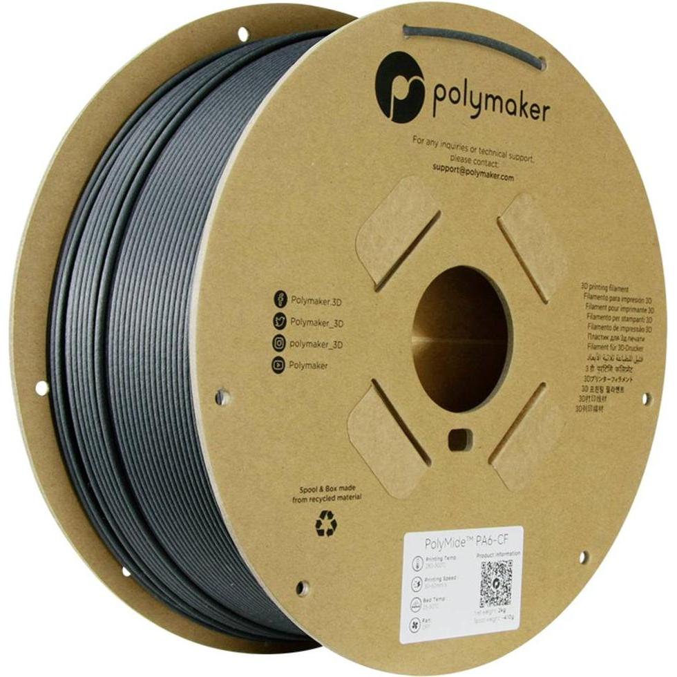 Polymaker PolyMide PA6-CF Nero 2,85 mm 2.000 g (PA-CF, 2.85 mm, 2000 g, Nero), Filamenti stampa 3D, Nero
