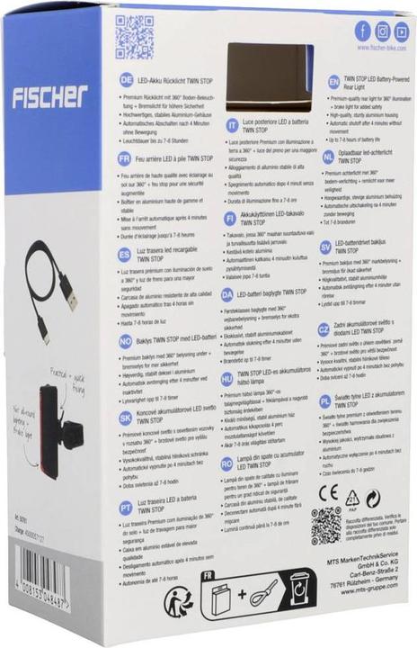 Productafbeelding Fischer Fiets LED oplaadbaar achterlicht PLUS TWIN STOP van aluminium, met bodemverlichting, automatische