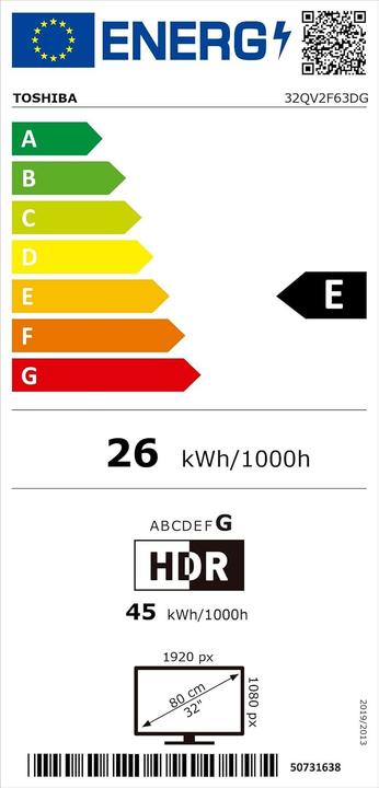 Energie-Label Toshiba TV QLED 32 Zoll 32QV2F63DG (32", QLED, Full HD)