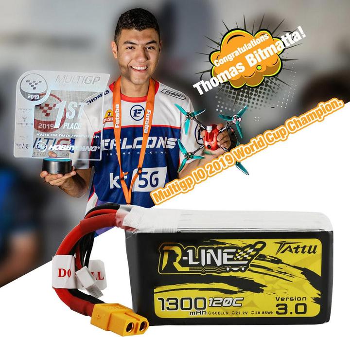 Productafbeelding Gens Ace Lipo Pack Tattu FPV 1300mAh 22.2V 120C 6S1P(XT60) (22.20 V, 1300 mAh)