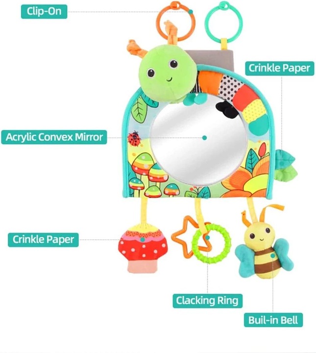 Immagine prodotto Activity Board Giocattolo da seggiolino con specchio per neonati, con teether e crinkle pape, divertente per i