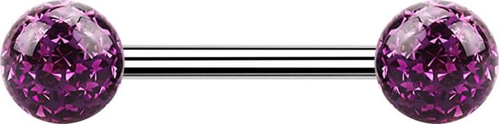 Image du produit Star Piercing Barbell argent avec deux boules de cristal violet époxy de protection (sans laiton, Acier chirurgical 316L)