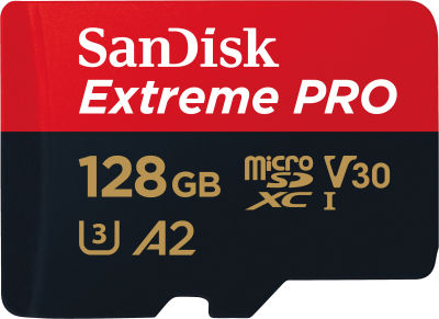Actual product image SanDisk Extreme PRO UHS-I V30 (128 GB, microSDXC, U3, UHS-I)