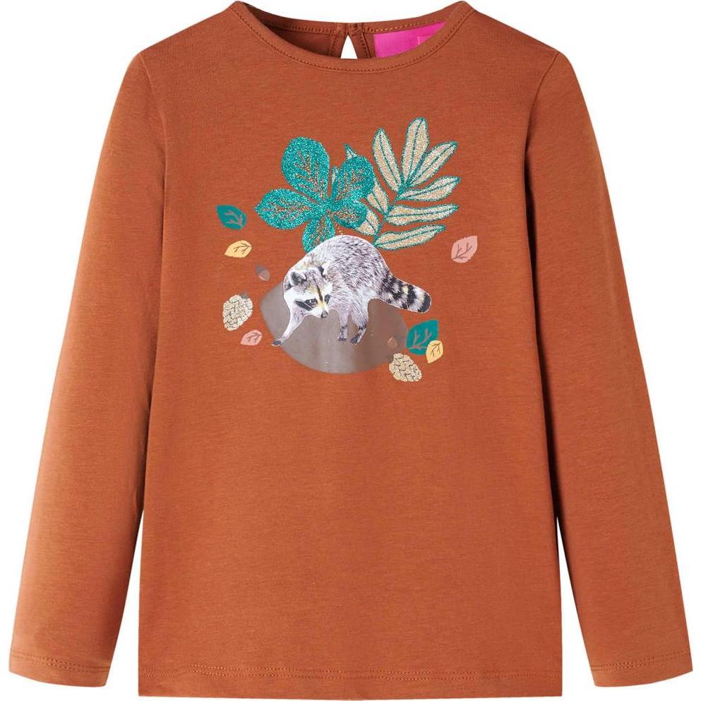 VidaXL, Jungen, Shirt, Kinder-Langarmshirt Cognac 128,Material: 95 % Baumwolle. 5, Braun, (128)