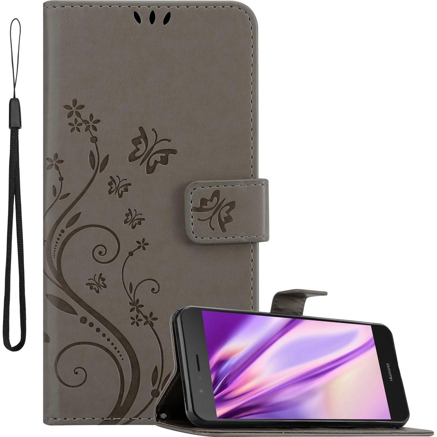 Cadorabo Flower Book Cover (Huawei P9 Lite), Smartphone Hülle, Grau