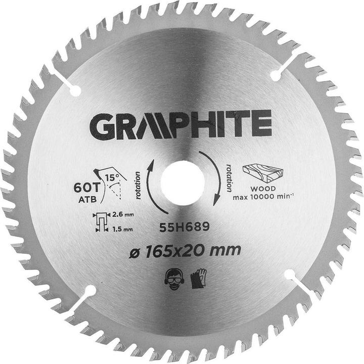 Produktbild Graphite Graphit-Kreissägeblatt (Tauchsägeblatt, breit, 165 x 1,5 x 2,6 x 20 mm, 60 Zähne)