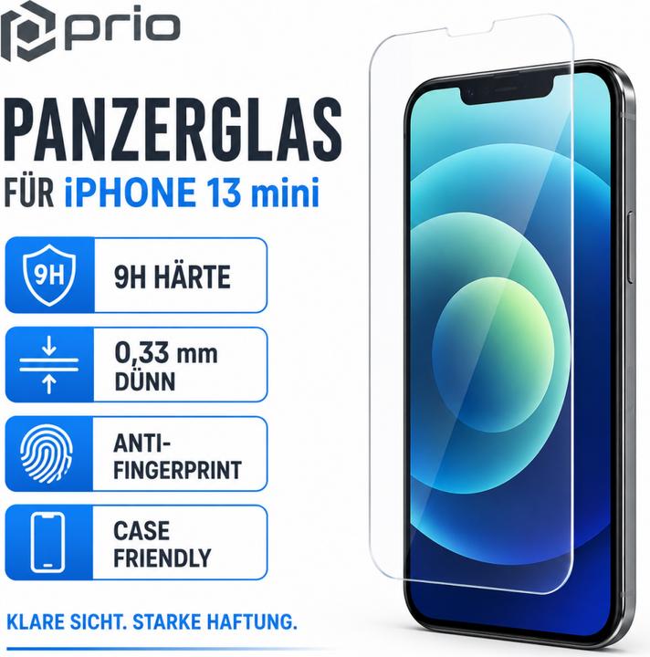 prio Tempered Glass Screen Protector for iPhone 13 mini clear (1 pcs., Apple iPhone 13 mini)