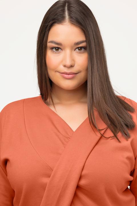 Immagine prodotto Ulla Popken Maglia da yoga in cotone biologico con scollo con drappeggio, scollo a V e maniche lunghe (46, 48)