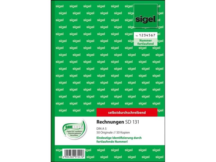 Actual product image Sigel Invoice pad Paper format: DIN A5 Carbonless: Yes (50x)