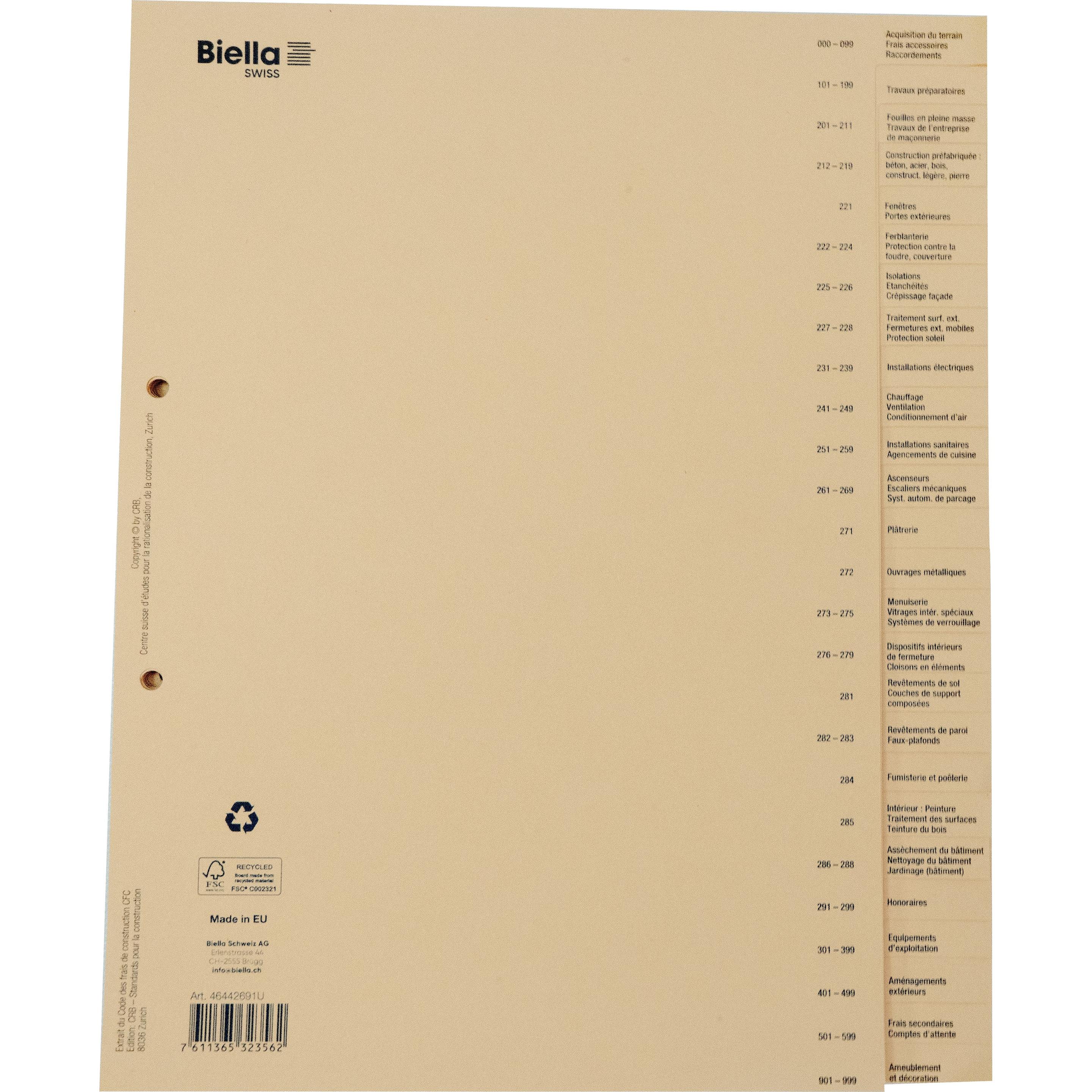 Biella, Accessori per classificatore, Registro dei regolamenti edilizi, francese