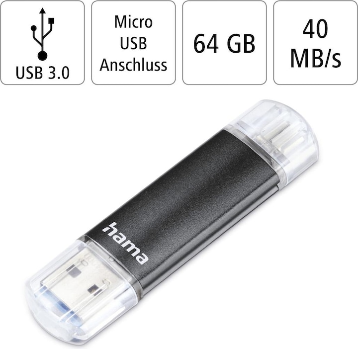 Produktbild Hama Laeta Twin (64 GB, Micro USB, USB 3.0, USB-A)