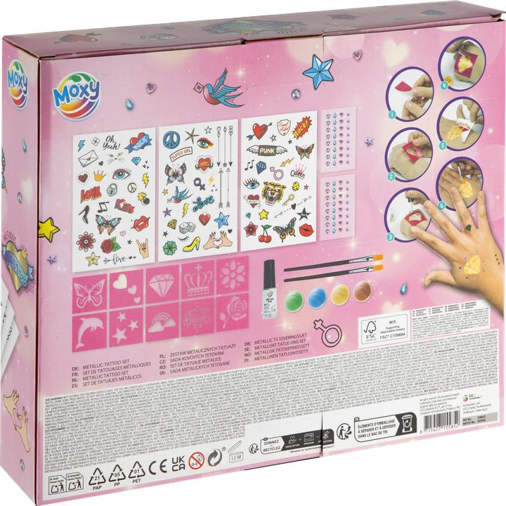 Produktbild Grafix Metallic Tattoo Set Inkl. Schablonen, Metallic Tattoos, Steine, Kleber, Pinsel