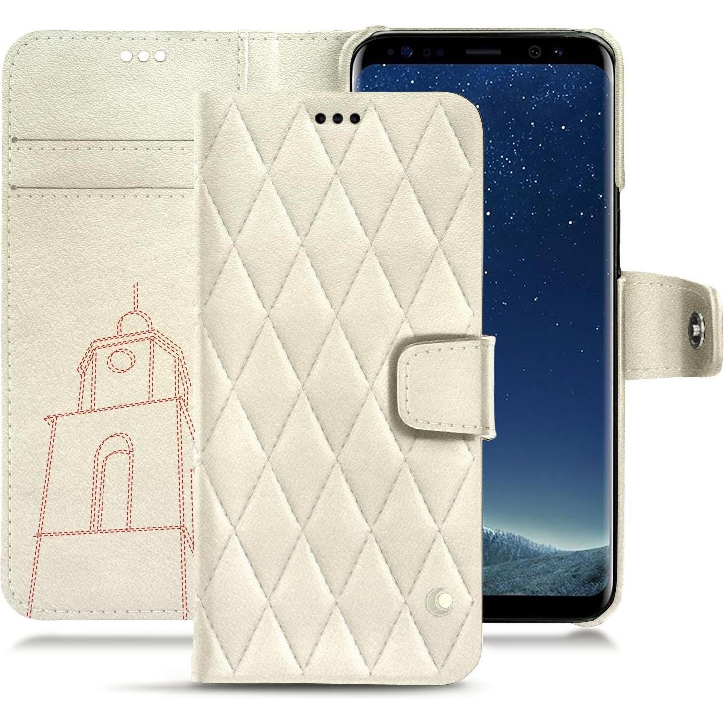 Noreve Lederschutzhülle Wallet (Samsung Galaxy S8+), Smartphone Hülle, Weiss