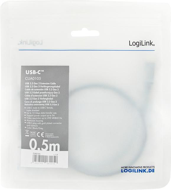 Immagine prodotto LogiLink USB C - USB C (0.50 m, USB 3.2 Gen 2, 4 W)