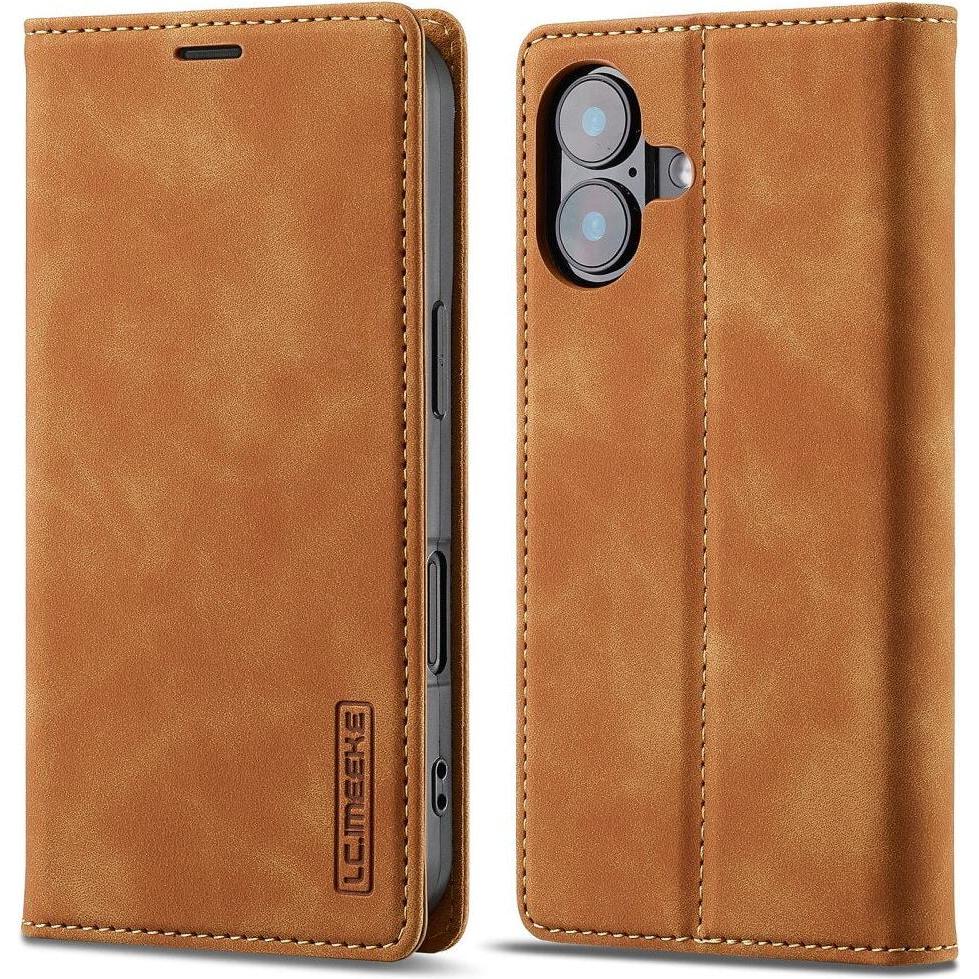 LC.Imeeke iPhone 16 - Flip Case Vintage (Apple iPhone 16), Smartphone Hülle, Braun