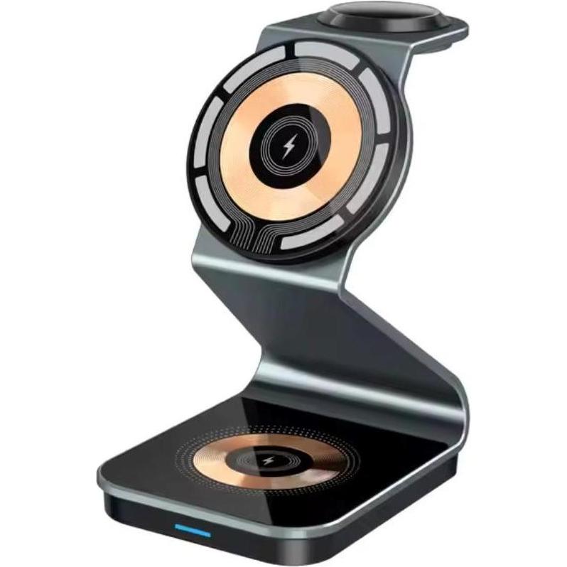 1st Cool 1stCOOL bezdrátová QI nabíjecí stanice 3v1, 21W, MagSafe, USB-C, černá (21 W, 3 porte), Caricatore USB, Nero, Trasparente